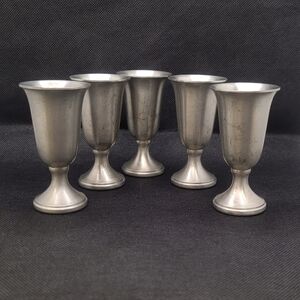 5 Vintage Pewter Wine Water Beer Goblets  3" USA Tavern Shot Glass